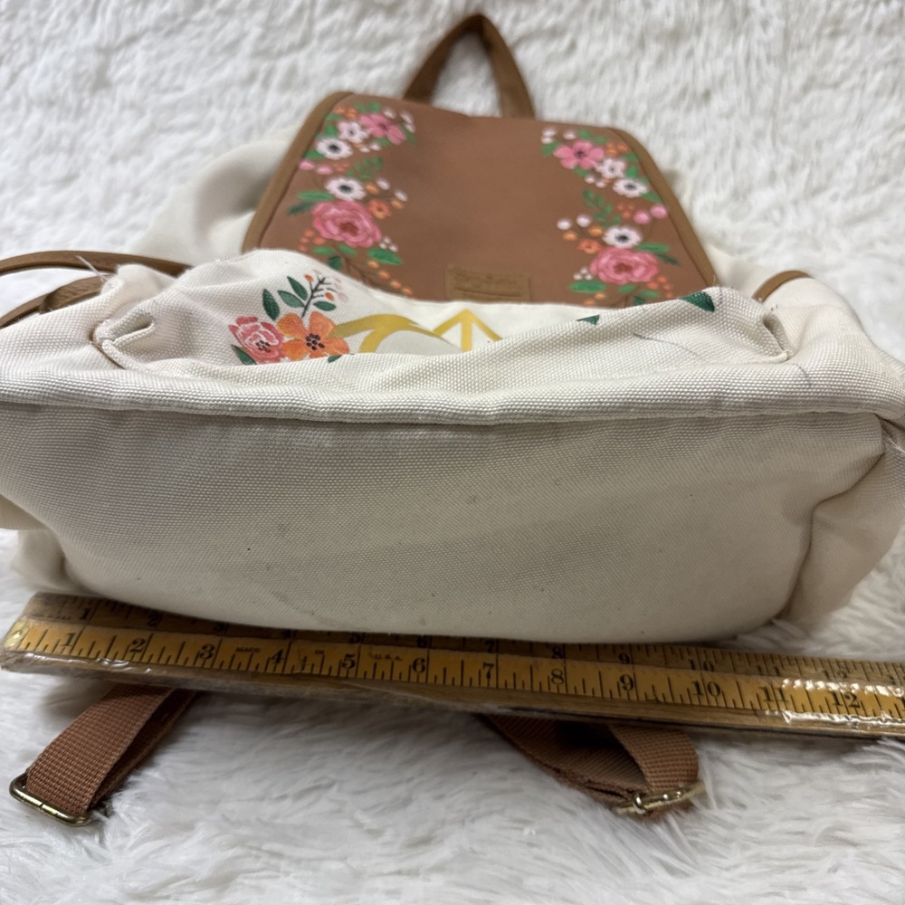 Loungefly Harry Potter Floral Deathly Hallows Slouch Backpack Cream Faux Leather - Picture 3 of 14